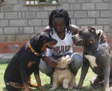 gabriel-gitaue-good-dog-groomer-kenya-hugging-three-dogs